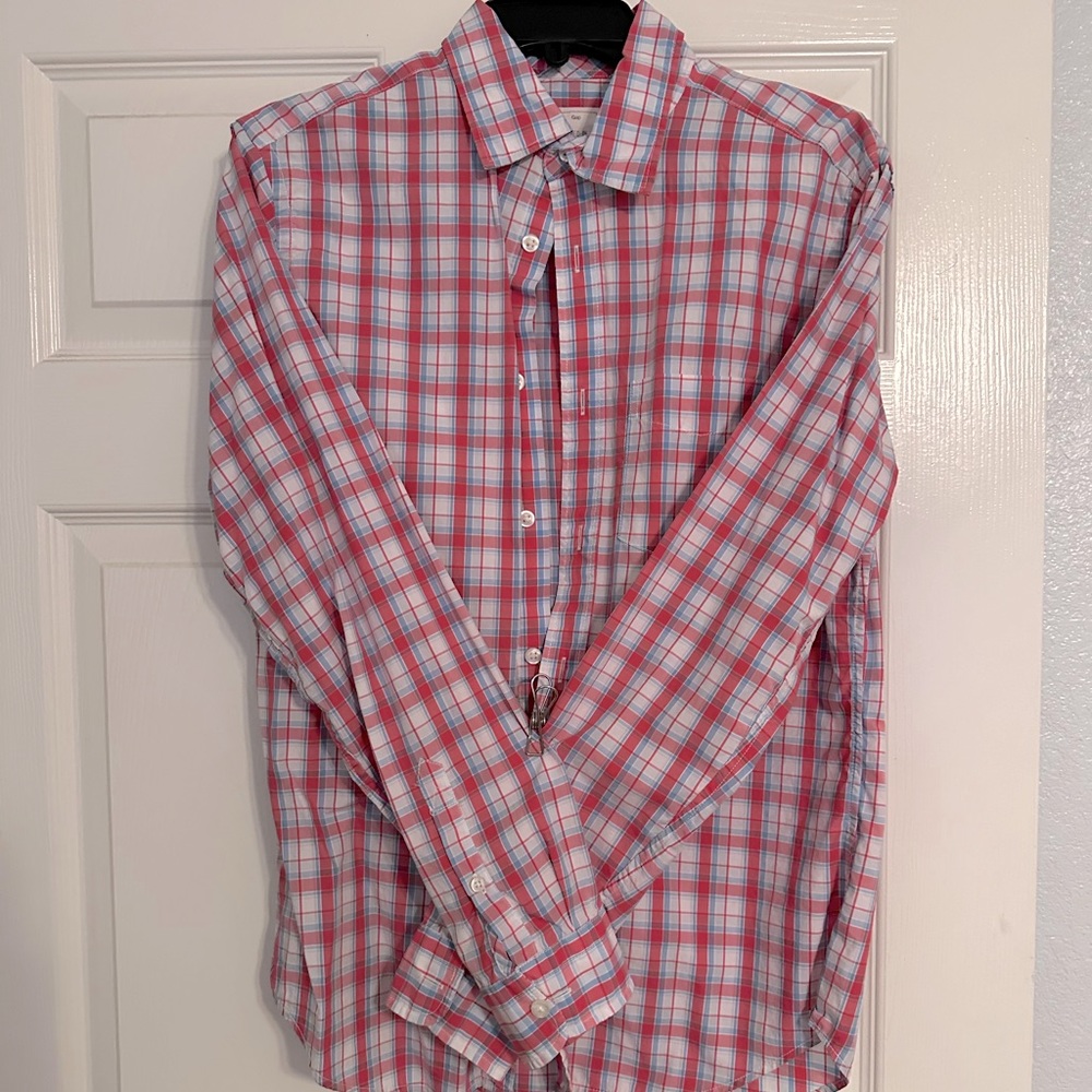 Men’s Gap Lived In Long Sleeve Button Front Shirt Size Small Blue Coral Plaid